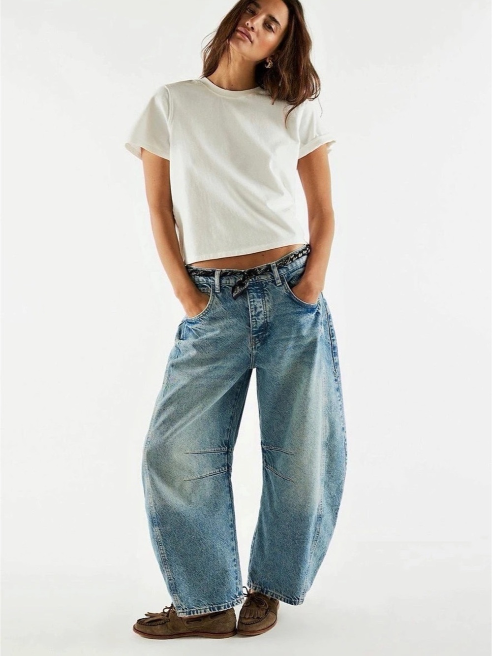 We The Free Good Luck Mid-Rise Barrel Jeans Mid-Rise Barrel Jeans in Blue Size 2